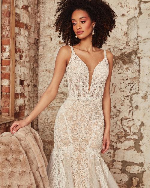 La21238 lace mermaid wedding dress with open back and tank straps1